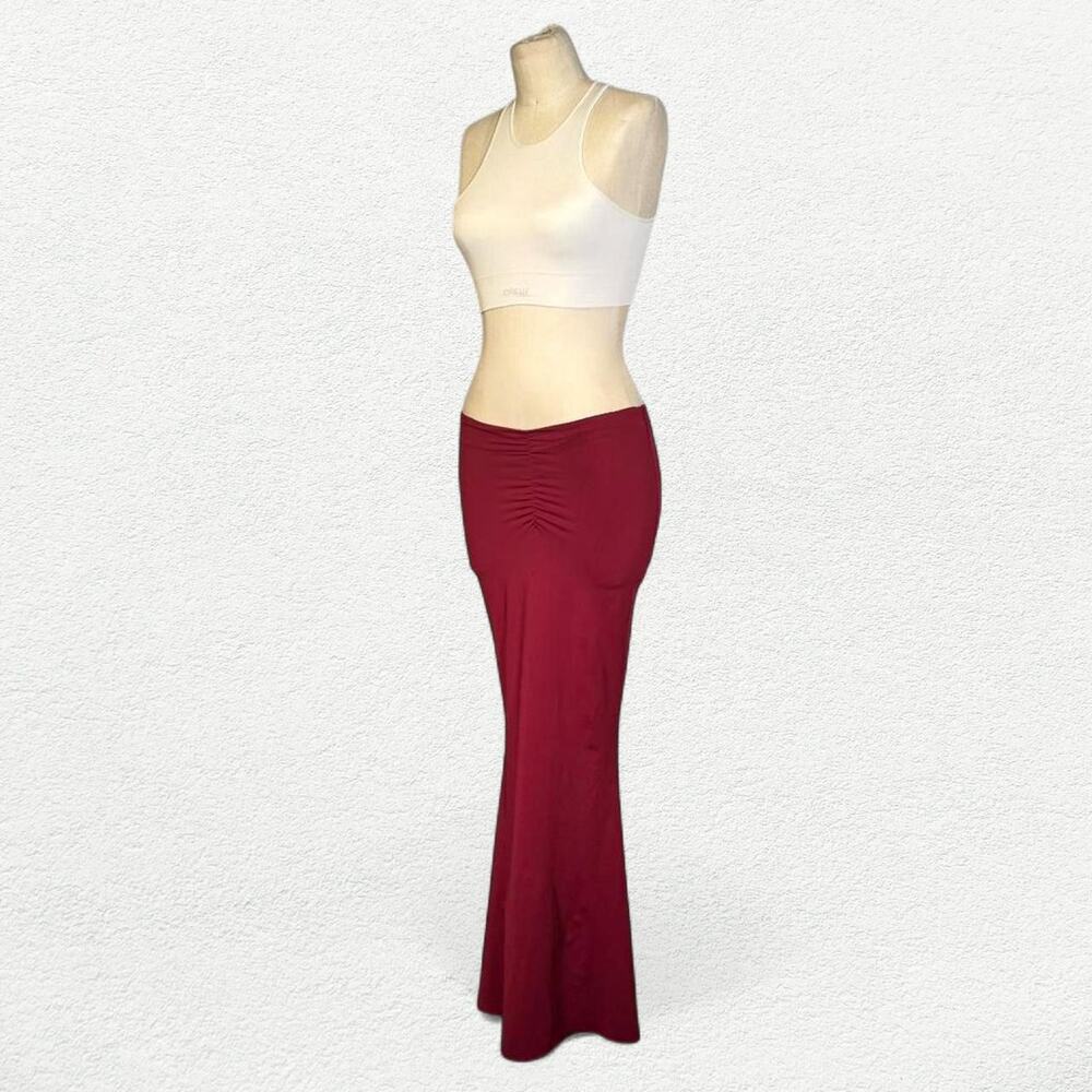 Ruched Bodycon Maxi Skirt in Maroon Burgundy